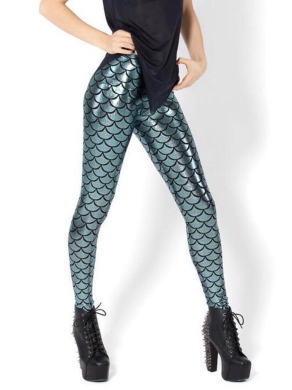 Blackmilk Teal Metallic Mermaid Scale Leggings